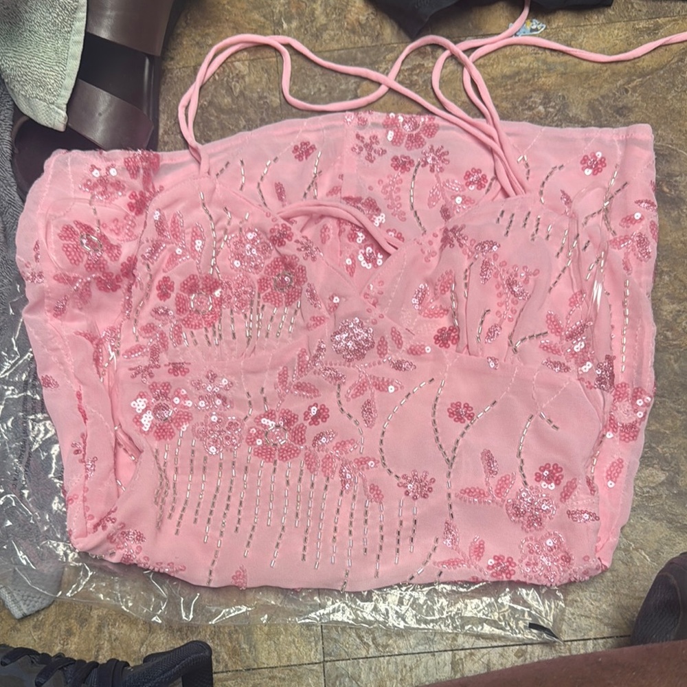 Peppermayo Blush Sequin Floral Cami
